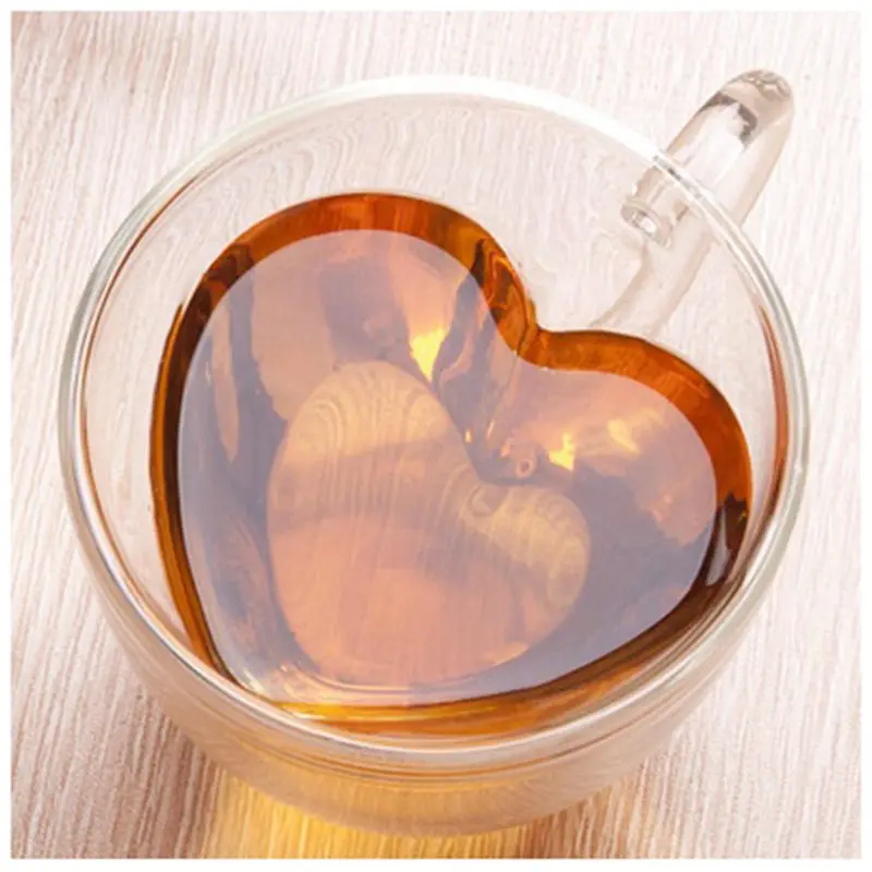 

Drinking Glass Tea Cups Double Wall Layer Tea Cup Heat-resisting Creative Heart-shaped Double Glass Juice Mug Milk Coffee Cup