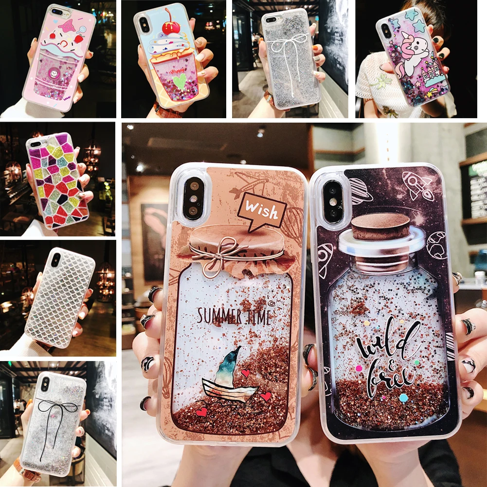 Luxury Wishing bottle ice cream Shining Liquid Quicksand Phone Case For iPhone 6 6S 7 8 Plus X Max XR Cases |