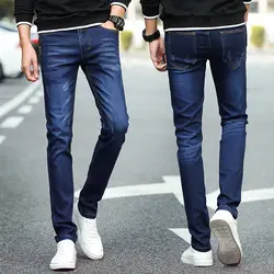 Осенние новые мужские синие джинсы для подростков 27-36 размер маленькие Стрейчевые хлопковые мужские джинсовые штаны