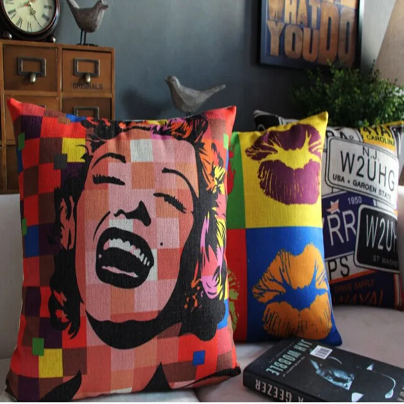 

Free shipping rustic style Pillowcover American retro pop art Marilyn Monroe cotton cushion sofa cushion cover office car