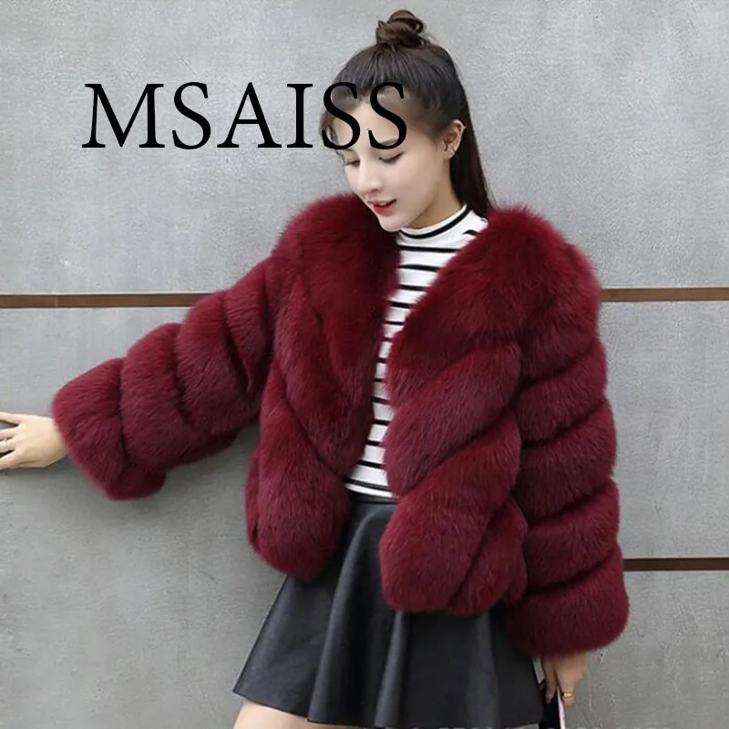 

MSAISS Faux Fur Factory Fox Faux Fur Coat Women Winter Warm Artifical Fur Coat Overcoat Female Ladies Faux Furs Jacket
