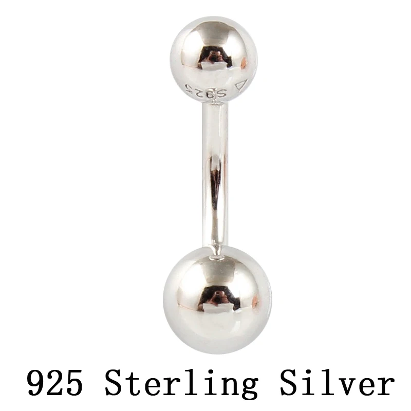 Серебро 925 пробы, ювелирные изделия для тела, Женский пирсинг, S925, пупка, кольцо,, двойной шар, дуговой стержень, тонкий, толстый штифт