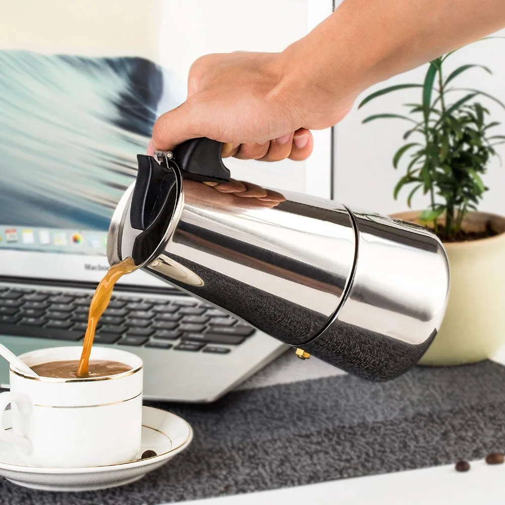 Espresso Coffee Maker Pot Stovetop Moka Coffee Pot Stainless Steel Teapot Mocha Latte Percolator 100200300450ML Biolomix (8)