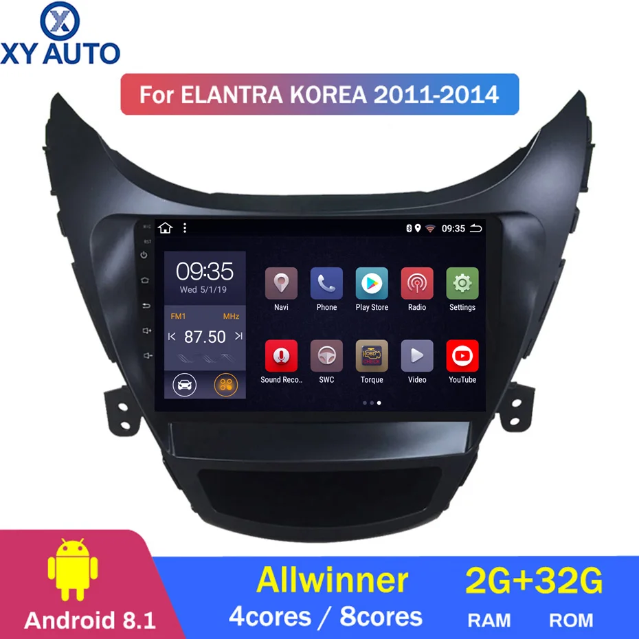 Excellent 9 inch 2.5D IPS HD multi-touch screen Android8.1 2G RAM 32G ROM NAVI For Hyundai ELANTRA korea 2011-2013 with BT USB WIFI SWC 0