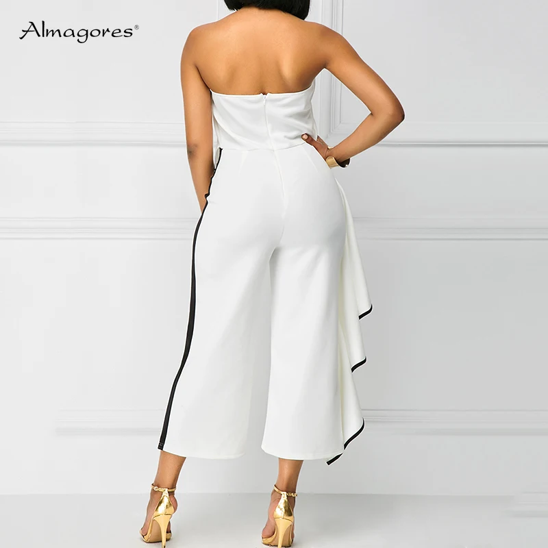 White Red rompers womens jumpsuit Ruffles Summer Strapless Elegant Backless Evening Party Rompers Overalls macacao feminino 2018
