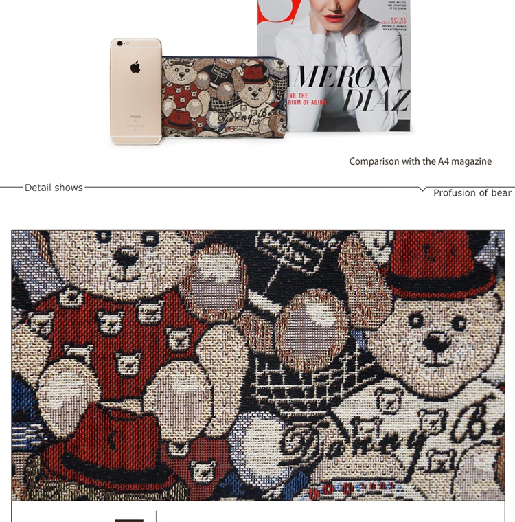 8-DANNY BEAR Original Design Women Wallets Female Casual Canvas Coin Purses Card Houlders Fresh Style Clutch For Teenager Girls