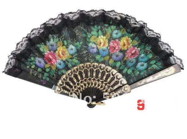 

200pcs/lot black Gothic lolita lace spanish hand Fan dance Elegant Fans wedding gift party & show 12 Design