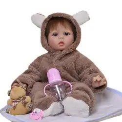 Bluelans Новый 55 см винил силикона Reborn Baby Doll игрушки с рисунком медведя из мультика уши Комбинезон капюшоном