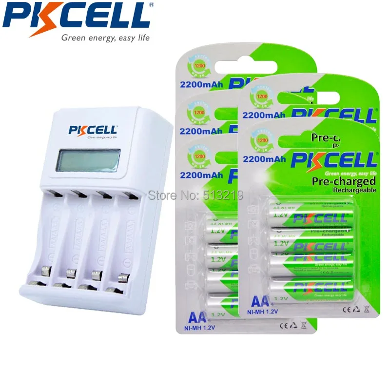 

20x2200MAH Low Self Discharge 2A Rechargeable Batteries LSD 4slot EU/US LCD Indicator Charger For 1to4pcs AA/AAA NICD/NIMH Batte