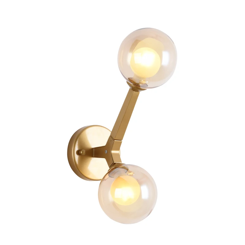 

Nordic Post modern Creative Double head Wall lamps corridor staircase Led wall mounted lamp black gold lamp body 2 PCS G9 bulbs