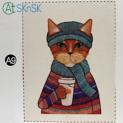 

1pcs/lot Linen Cloth Dyeing Cloth Painting DIY Home Decoration for 16*20cm Cats Printed Sew-on Bag Fabric Mini Patchwork