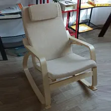 Comfortable Relax Rocking Chair Gliders Lounger Linen Fabric Cushion Seat Living Room Furniture Modern Adult Rocking Chair Wood