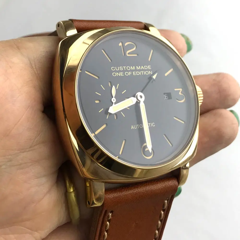 Часы PARNIS GMT мужские 47 мм автоматические золотые из нержавеющей стали светящиеся