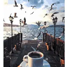 6957 кофе день с птицами-краска комплекты номеров для взрослых DIY