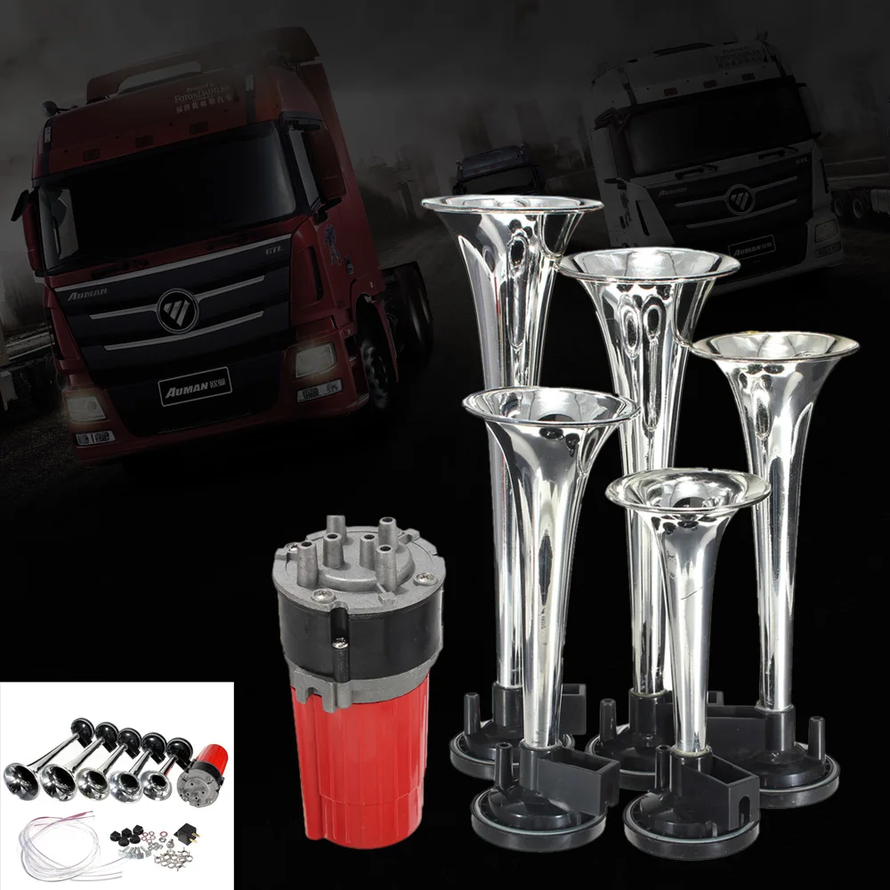 

5pcs 12V Silver Trumpet Musical Dixie Duke Hazzar Compressor 125db Air Horn for Car Truck Boats Automobiles