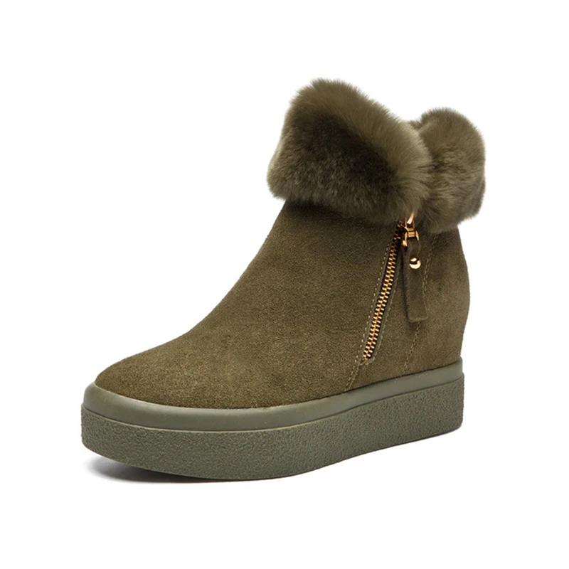 

Women's Snow Boots 2019 Winter Genuine Leather Casual Hidden Heel Female Ankle Boots Woman Winter Snow Boot Women Warm Shoes