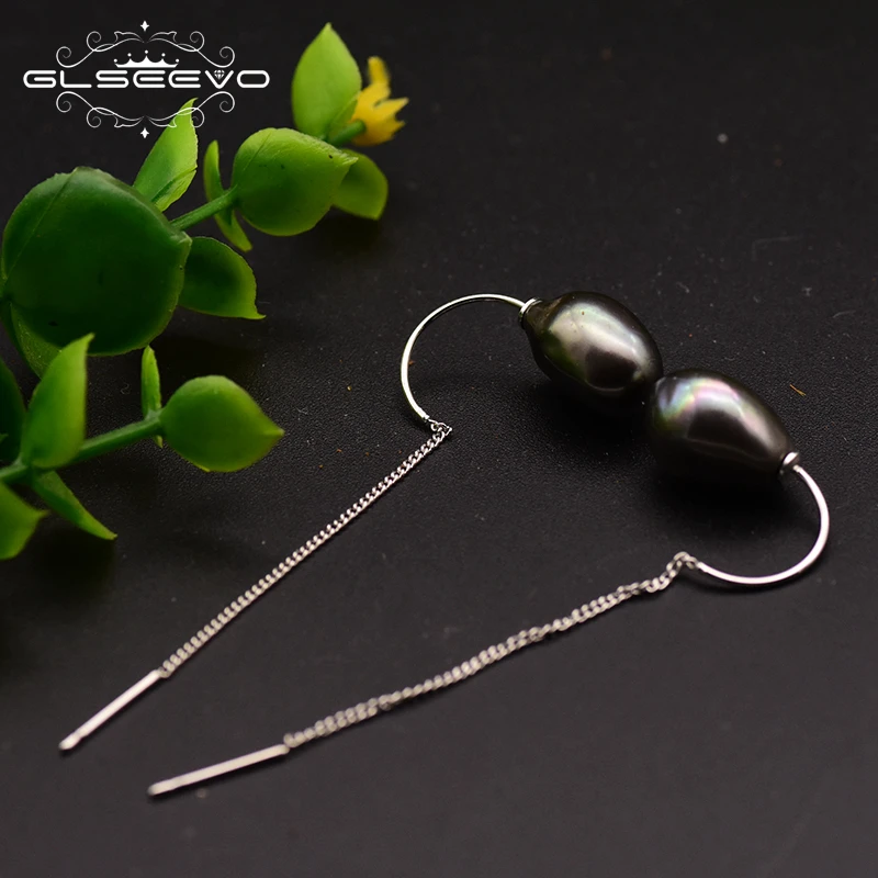 

GLSEEVO Handmade Original Design Natural Fresh Water Black Pearl Drop Earrings For Women Piercing Earrings Fine Jewelry GE0697