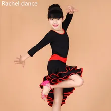 Г. Платье для латинских танцев с длинными рукавами для девочек детская юбка с изображением лотоса, бальное платье для танцев es Kids Salsa Rumba Cha Samba Tango