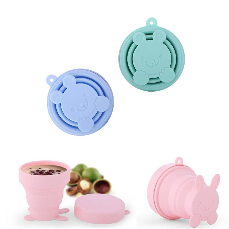 

Portable Silicone Folding Cup With Dustproof Cover Baby drinking water training cup Retractable Travel Cup Camping water cup