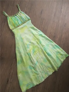 

Summer dress silk print handmade beaded large size dress banquet dress woman