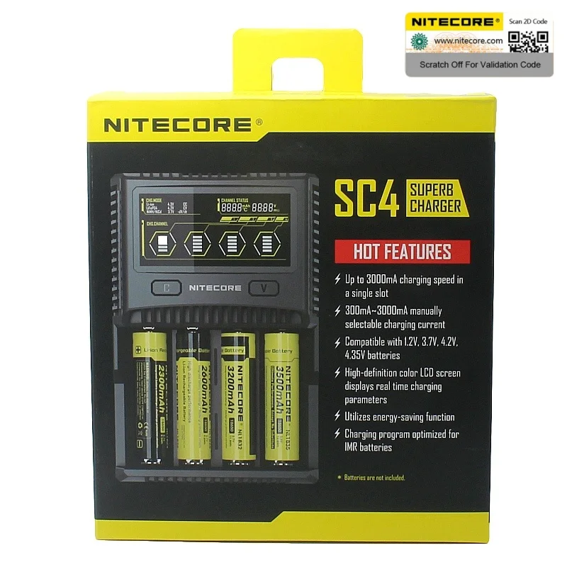 Nitecore SC4 D4 D2 Новый I4 I2 Digicharger inteligente LCD circuitos Global de seguros Li Ion 18650 14500 16340 26650 cargador|Зарядные