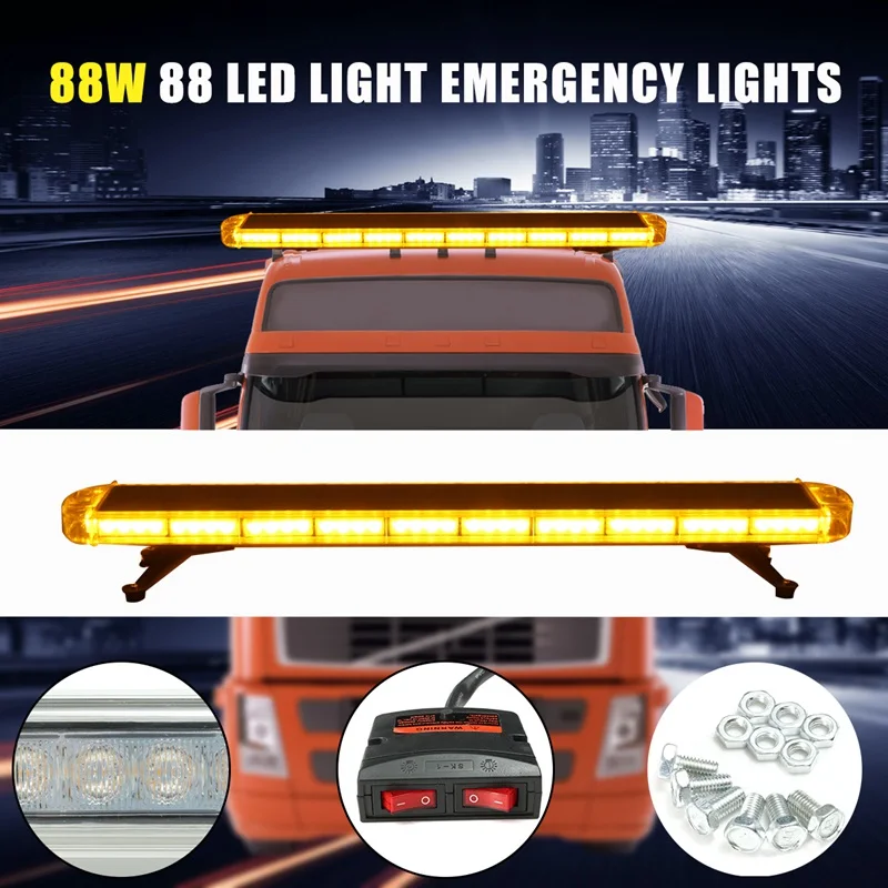 

Autoleader 12V Universal 47 Inch 88 LED Light Flash Yellow Warning Light Auto 120x20cm Signal Lamp Emergency Beacon Warn Light