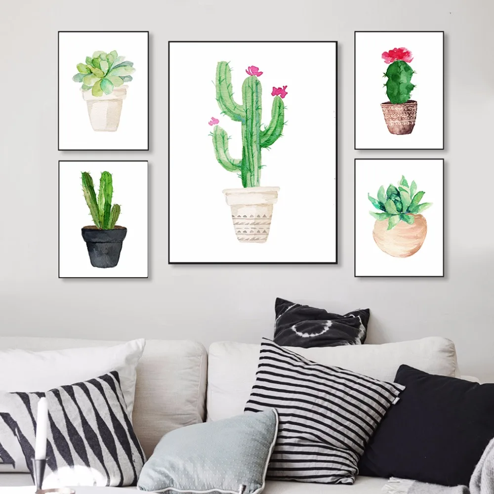 

Nordic Watercolor Succulent Green Plants Painting Canvas Art Print Poster Cactus set Wall Paintings For Living Room Home Decor