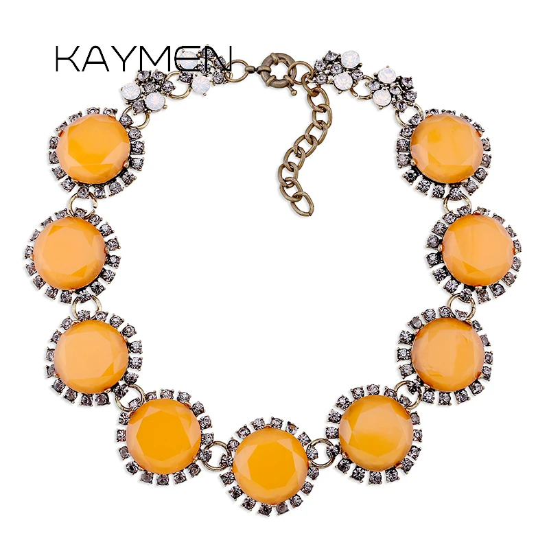 

KAYMEN Jewelry New Arrivals 9 Circler Resin Stones Chokers Vintage Necklace for Wedding Party Antique Red Copper Plated 4 Colors