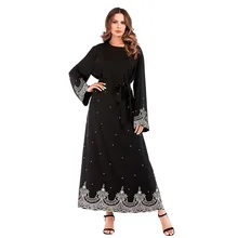 Женское мусульманское платье с длинным рукавом размера плюс 5XL элегантное мусульманское платье с цветочной вышивкой