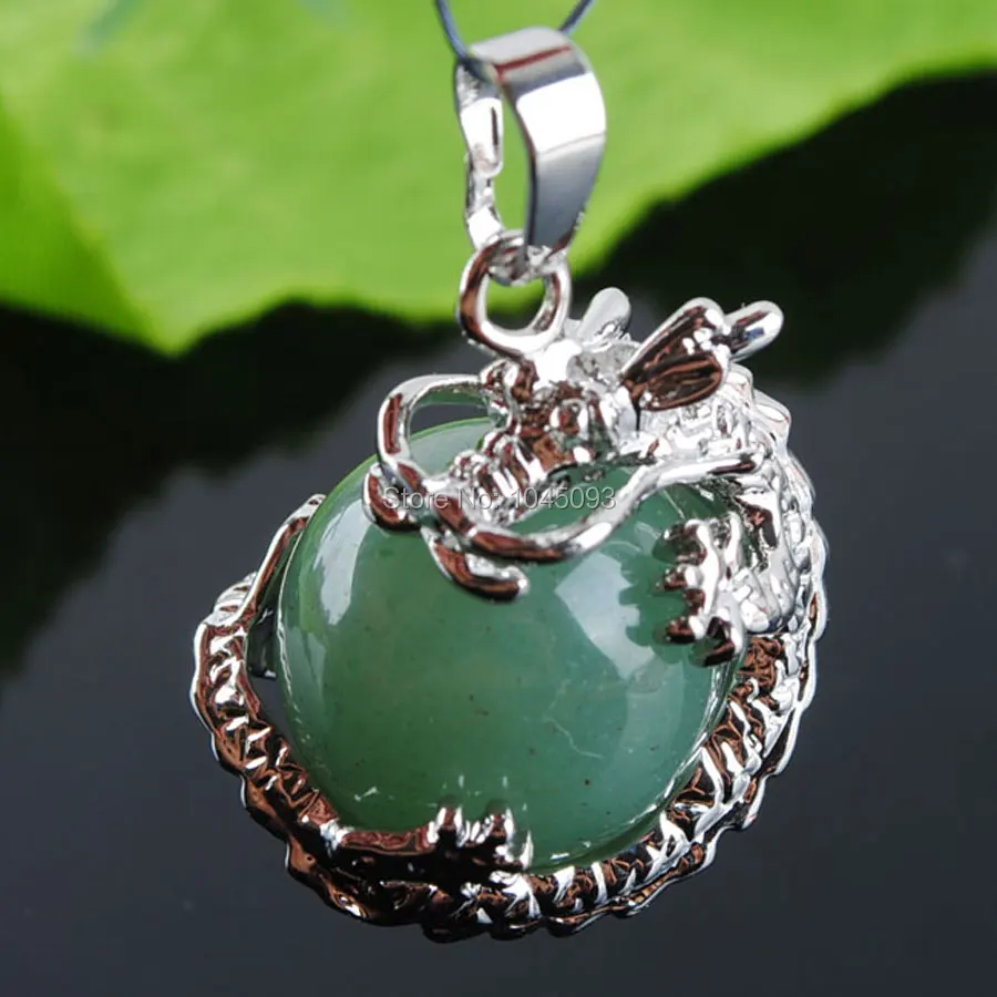 

YOWOST Natural Aventurine Gem Stones Round Bead Dragon Silver Pendant Jewelry 1PCS QN3130