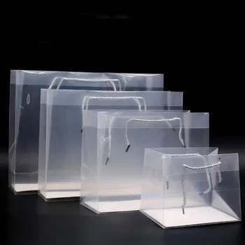 

2019 5pcs Transparent and Frosted storage bag with handle wedding party gift bags Christmas New Year Shopping Package Bags