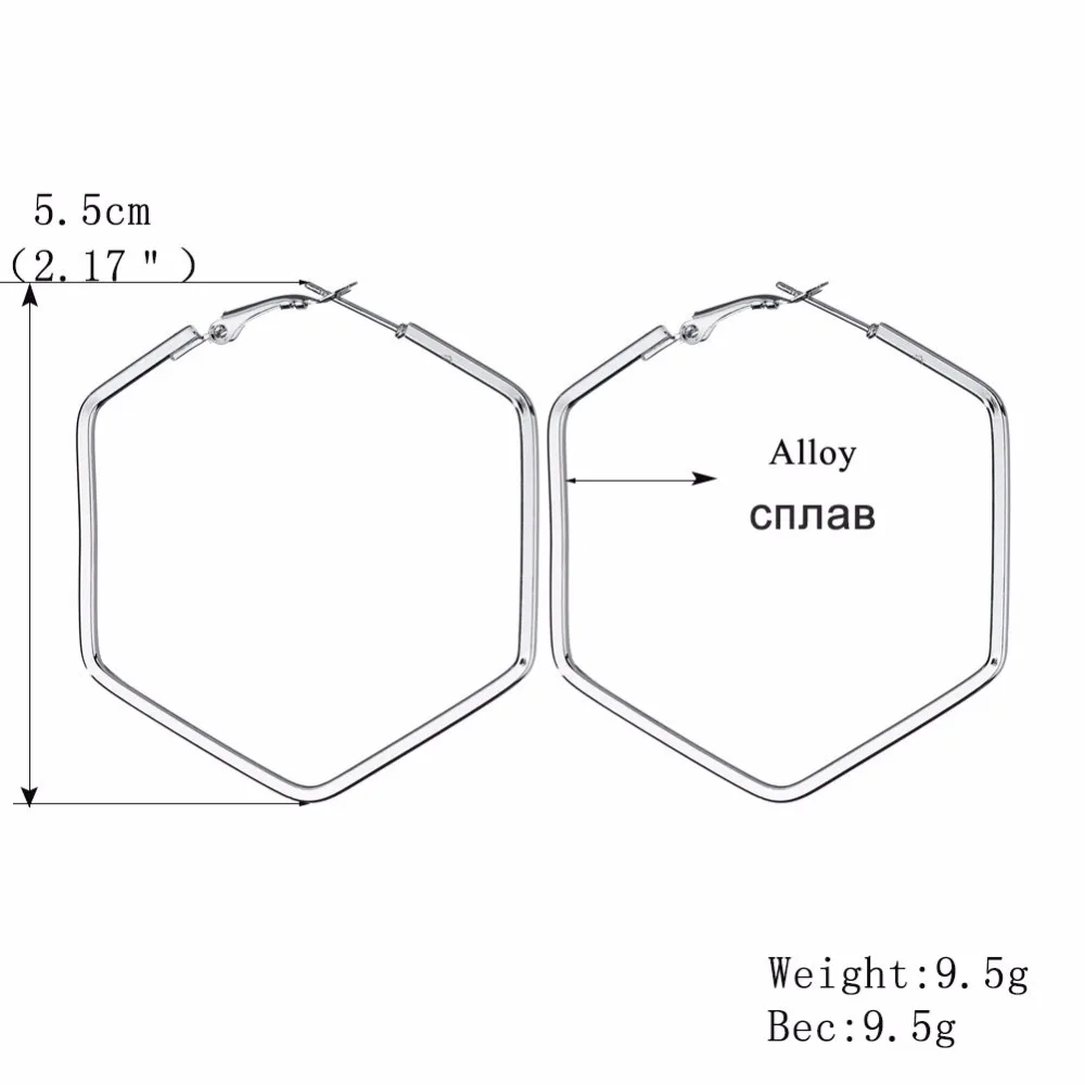 MESTILO преувеличенные простые геометрические серебряные полые большие шестигранные серьги-кольца для женщин, модные большие серьги в стиле панк, ювелирные изделия