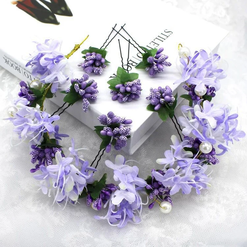 

7 Pcs/sets 3 Color Artificial Flower Headband Hair pins Sets Women Plant Jewelry Girl Summer Wedding Bridal Hair Accessories