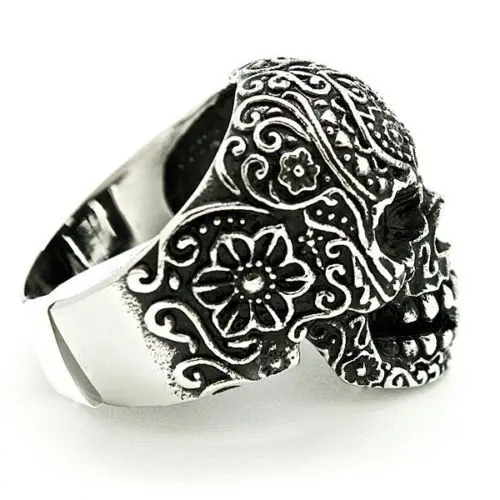 

European and American Punk Titanium Steel Jewelry Ghost Ring Black Skull Ring