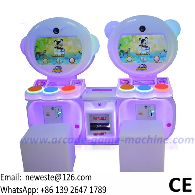 2 players parent child kids adults taking photo music drum arcade