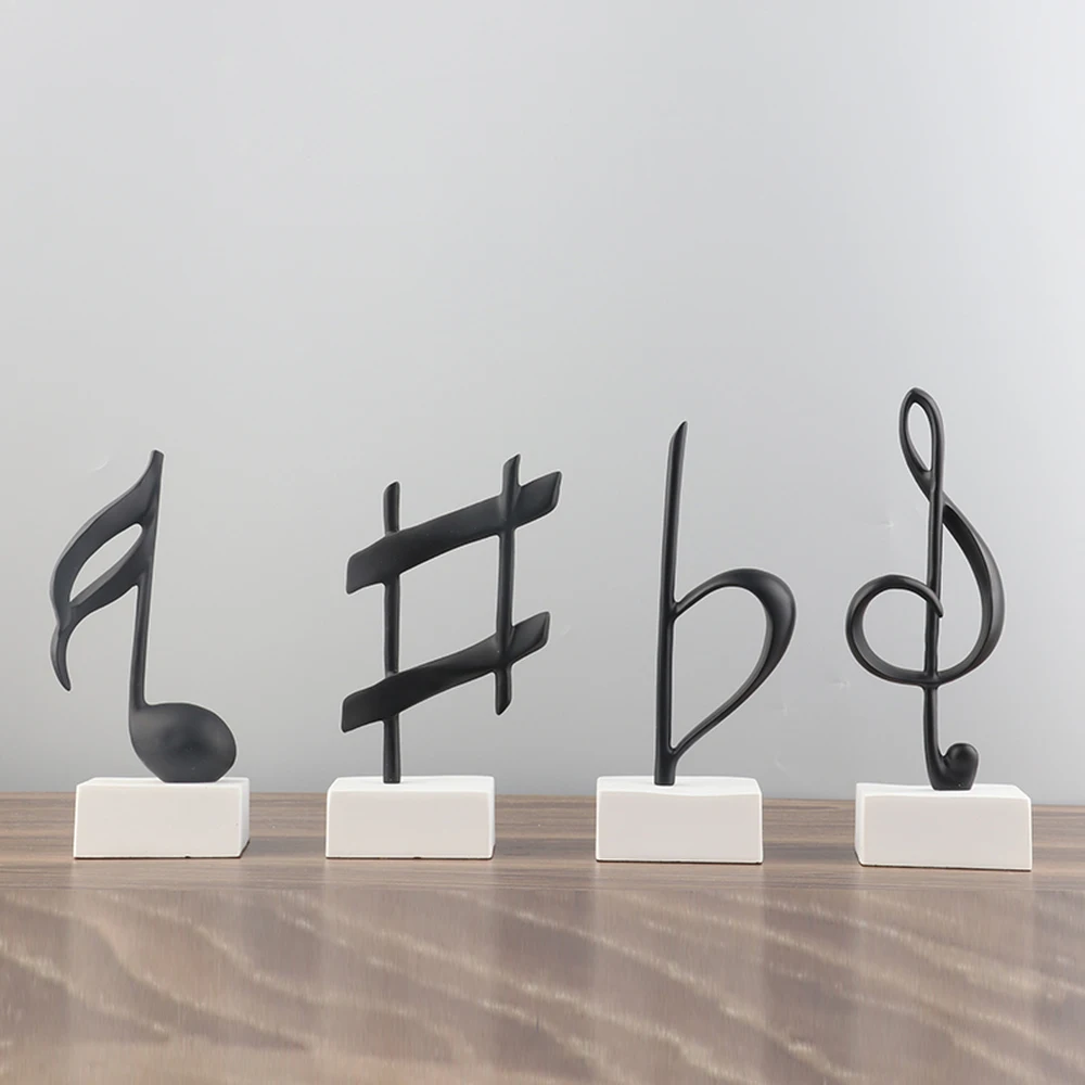 1 مجموعة (4 قطع) الأسود والأبيض الموسيقية ملاحظات الحلي خزانة مكتب ديكور المنزل الراتنج الحرف الموسيقى الحلي AP5171357