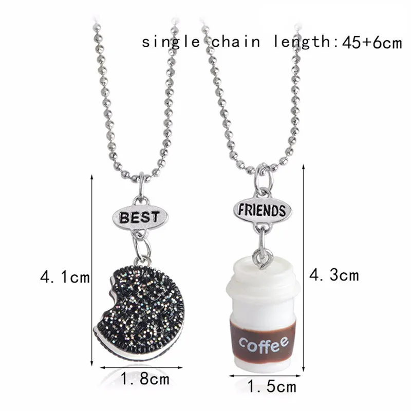 

2Pcs Best Friends Emulational Chocolate Milk Biscuits Coffee Pendant Necklaces Bff Friendship Creative Jewelry Christmas Gift