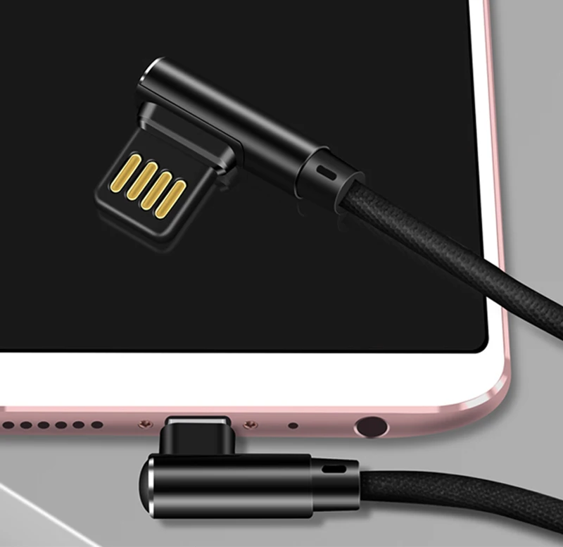 Micro USB кабель 2A быстрое зарядное устройство шнур 90 градусов локоть нейлоновый
