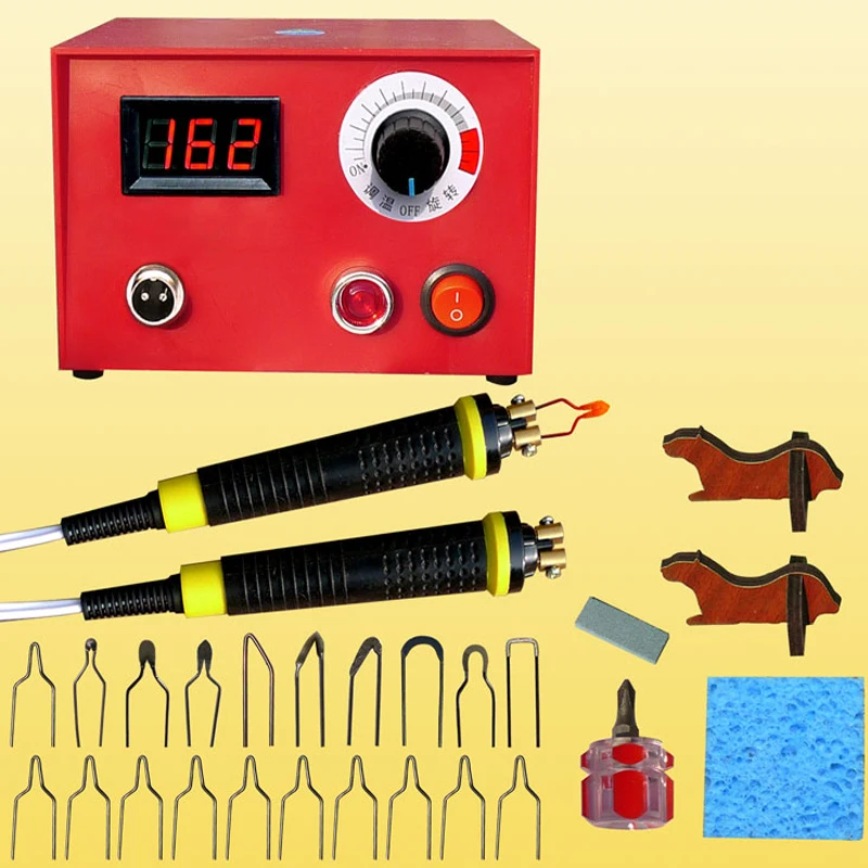 Многофункциональный пирография машины костюм Температура цифровой дисплей 2 шт. пирография пера + 20 шт. лезвия для тыквы, планка, кожа, кора