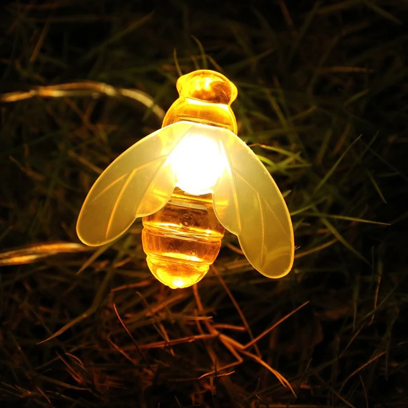 Мед пчелы солнечного света строки с 20/50 светодиодов Открытый водостойкий декор для патио аксессуары теплый белый