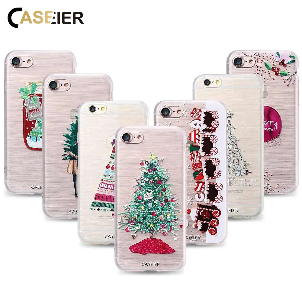 

CASEIER Phone Case For iPhone 7 6 6s Plus 5s SE Soft TPU Ultra-thin Merry Christmas Cover For iPhone Relief Silicone phone Shell