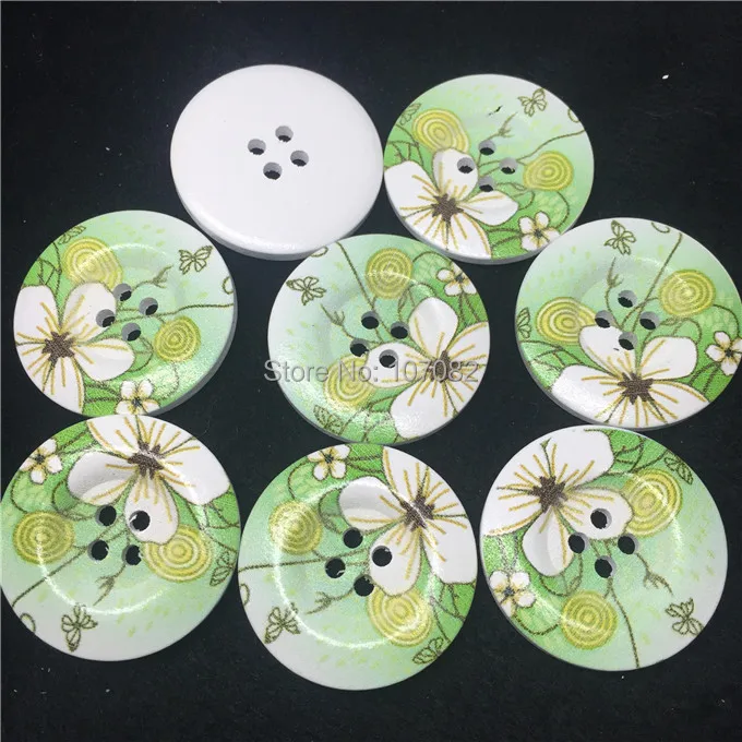 

50pcs 30mm Green Shabby Chic Flowers Buttons Wood Sewing Round Button For Scrapbooking Cardmaking Embellishments