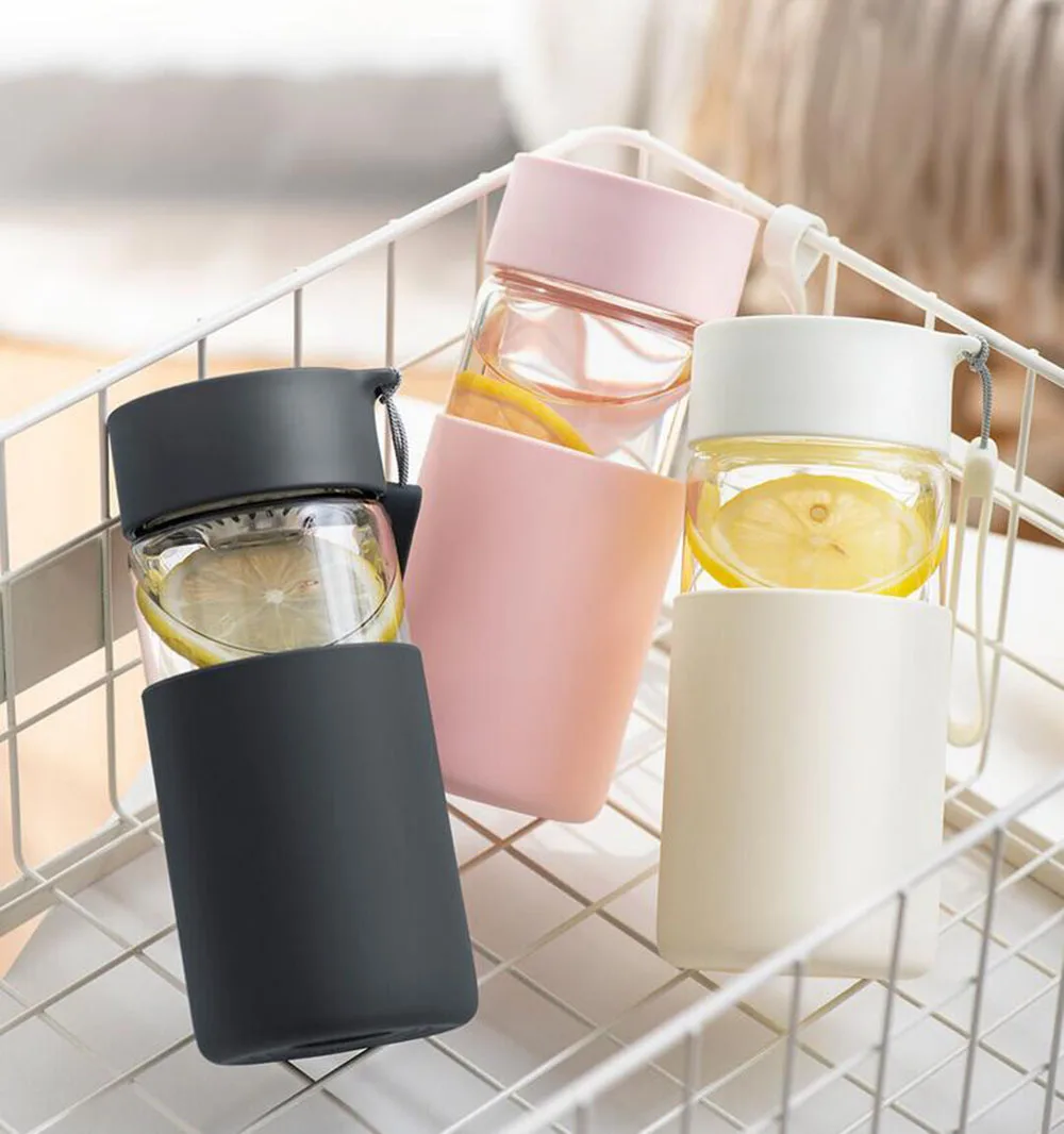2019Xiaomi Fun Home Glass Sport Water Bottle  Protective Bag 350ML Fruit Lemon Gourde My Drink Bottle Student Solid Tea Milk Cup (1)