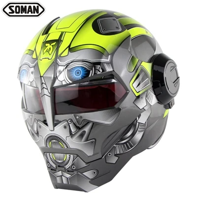 SOMAN Iron Man Motorcycle Helmet Flip up Motorbike Robot Style Helmet Motocross Casco Moto Cross Helm DOT Approval 515 - Цвет: yellow robot