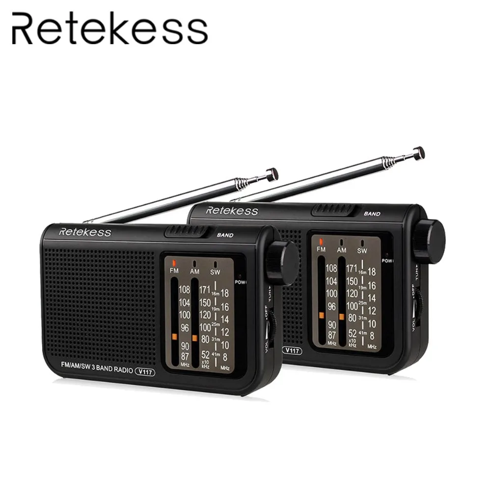 

2PCS RETEKESS V117 Hand Set Portable Radio FM/AM/SW 3 Band Dab Recevier Battery Powered Emergency 48mm Telescopic Swivel Antenna