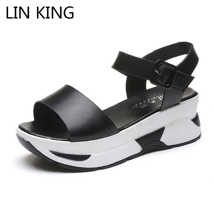 

LIN KING Women Platform Sandals Rome Buckle Peep Toe Gladiator Wedges Shoes Thick Sole Students Summer Height Increasing Shoes