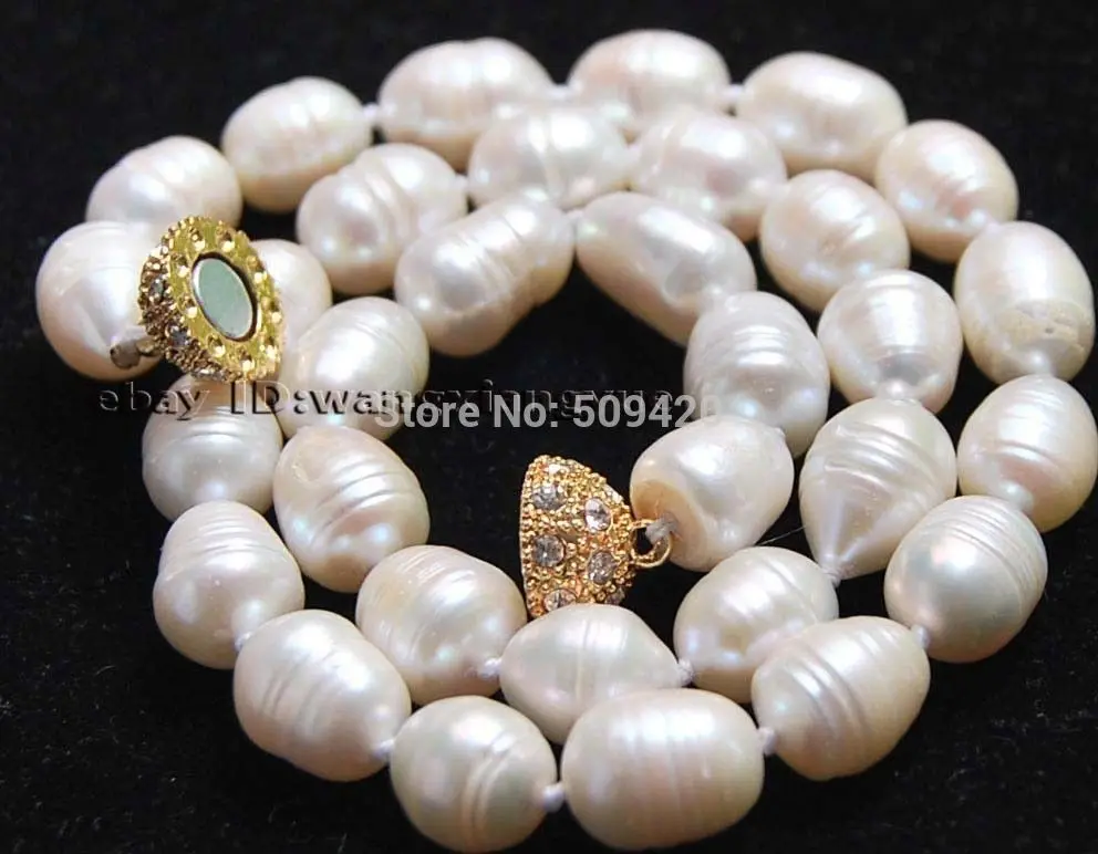 

women Fashion Jewelry W&O653 >>>>Big 10-11MM Natural white akoya cultured pearl necklace Magnet Clasp 18"