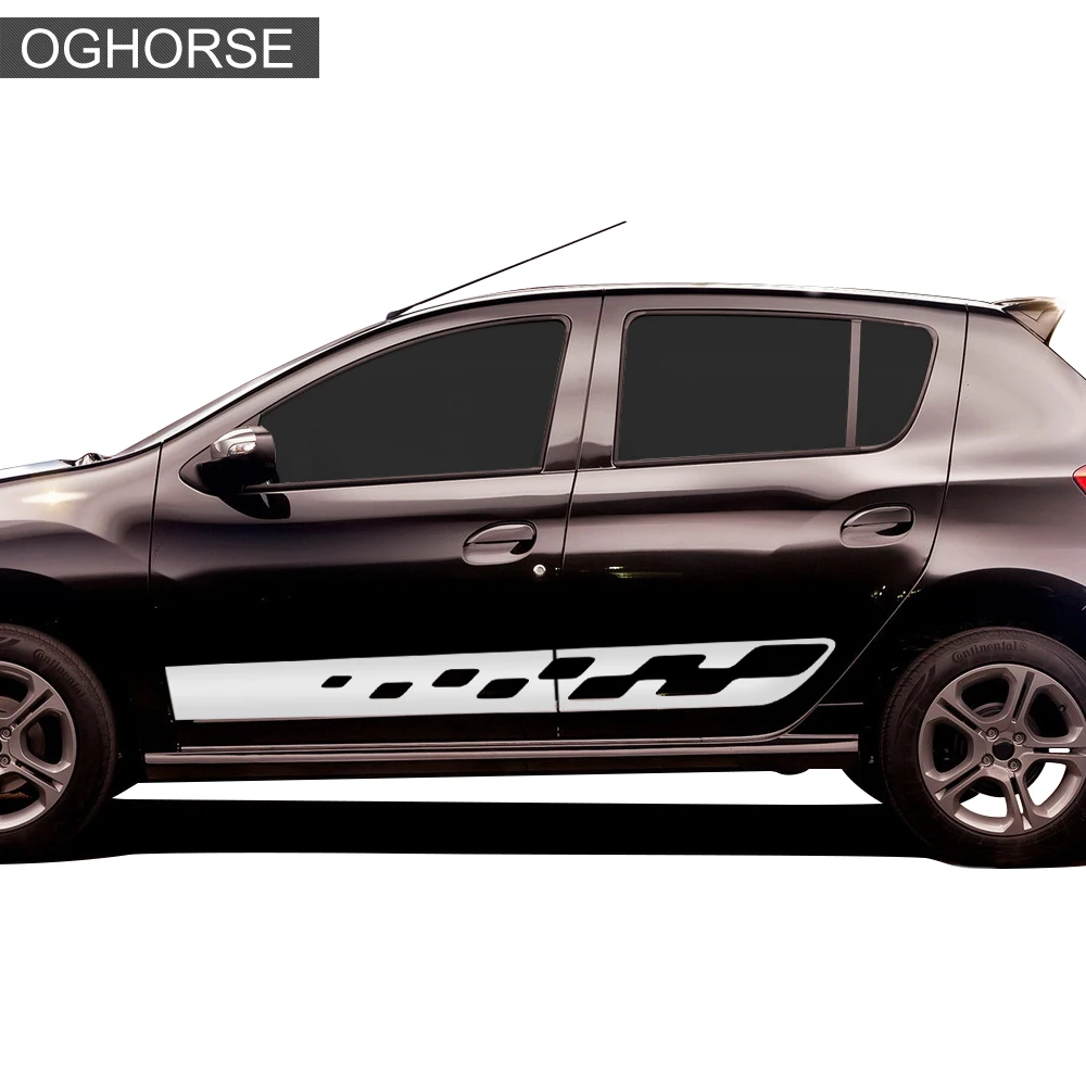 2 Pcs Car Door Side Stripe Skirt Sticker Racing Flag Sport Graphics Styling Decal For Renault Dacia Sandero 2 RS Accessories