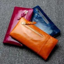 Shine Cowhide Oil Genuine Leather Women Capacity Long Clutch Purse Wallet With Credit Card Slot Case Coin Pocket Bag For Womans