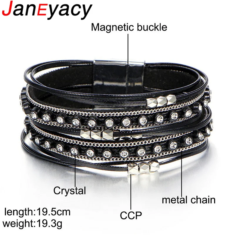 

New Europe Fashion Bohemia Beads Crystal Leather Bracelets Pulseras Multiple Layers Rope Womans Bracelet Bangles Fashion Female